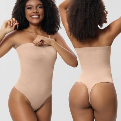 Seamless Knit Shaping Bodysuit with Corset, Removable Straps and T-Back